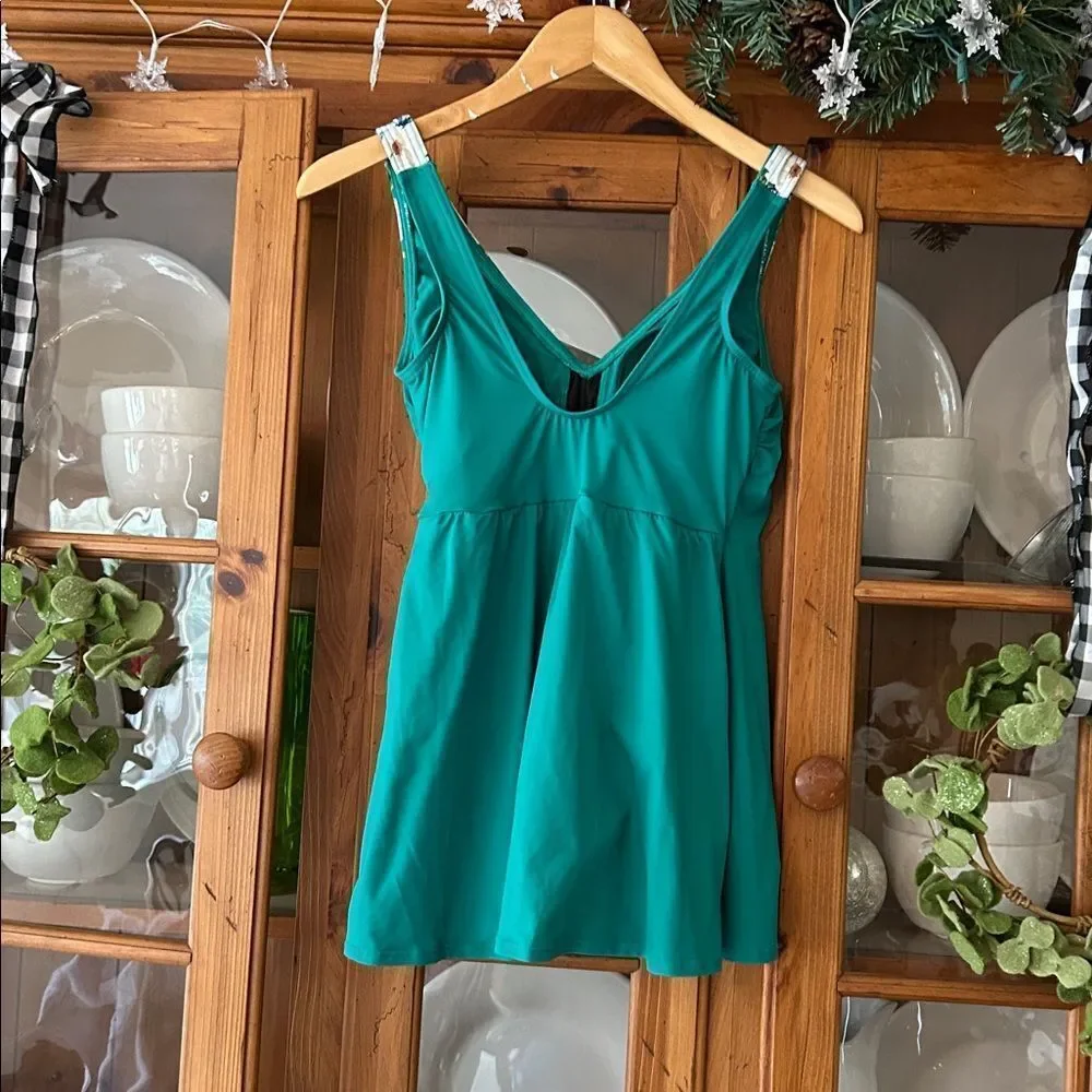 New Lands End Chlorine Resistance Mini Overlay Swimsuit with Functional Side Tie